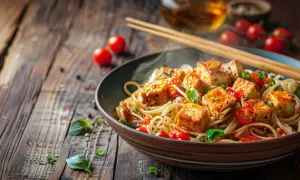 Makaron po chińsku z tofu - Przepis na makaron z tofu i pomidorami