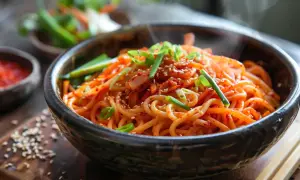 Makaron kimchi - Przepis na pikantny makaron z kimchi i warzywami